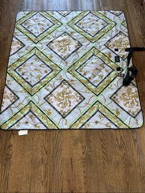 Victoria's Secret Cream, Gold and Light Green packable beach blanket